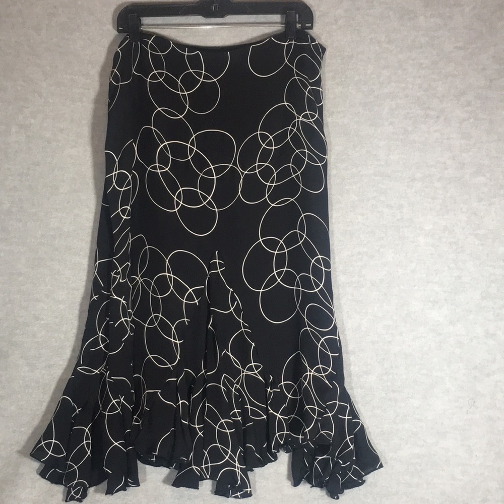 DANA BUCHMAN 100% Silk Midi Skirt Fully Lined Ruffle Flounce Bottom Side Zip